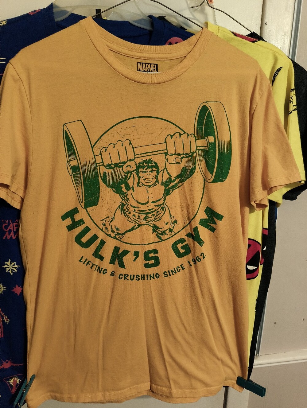 Marvel Yellow Tee with Green Hulk Gym Graphic